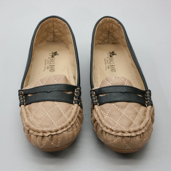 Ball-Band Ladies 10 Unique Taupe Black Slip-on Flats Moc-toe Moccasin Loafers - Picture 6 of 10